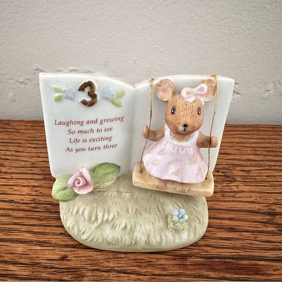 Vintage 1983 Enesco 3 Year Birthday Mouse Figurine 3rd Birthday - Picture 1 of 6